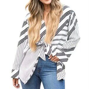 Kerrently The Drop Black White Stripe Knotted Tunic by Courtney Kerr